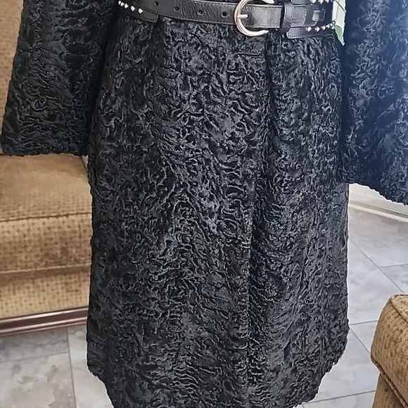 VINTAGE REAL FUR PERSIAN LAMB FOX FUR COLLAR LINED COAT EUC - Picture 3 of 15